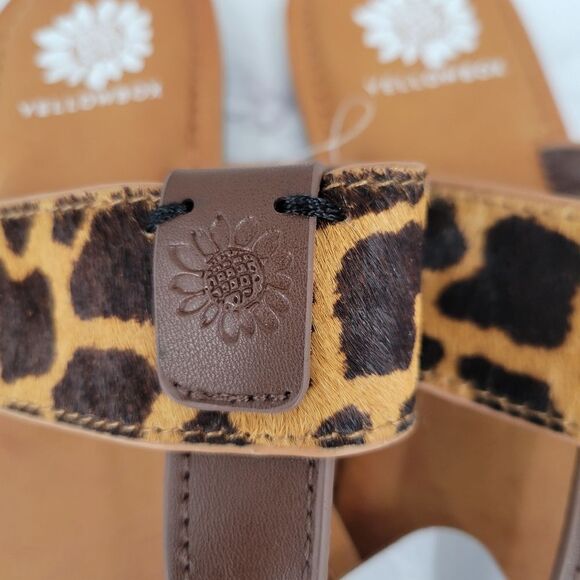 Yellow Box Leopard Dyed Calf Hair Leopard Print Flip Flop Thong Sandals NEW - Picture 4 of 8